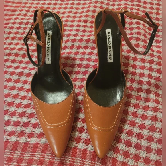 Manolo Blahnik Brown Leather Strappy Heels Size 37.5 - Picture 1 of 15